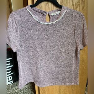 Liberty love mauve blouse with beaded necklace collar size medium